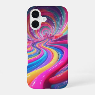 Rainbow Glossy Swirl 3D Abstract iPhone 16 Case