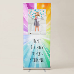 Rainbow Glow Girls Birthday Sign Banner
