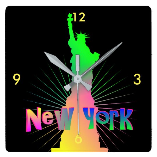 Rainbow Glow New York American Statue Of Liberty Square Wall Clock