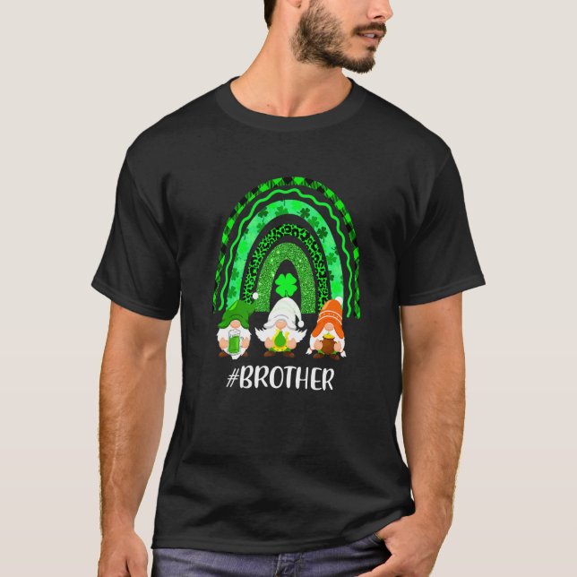 Rainbow Gnome Brother Shamrock Leopard Plaid St Pa T-Shirt (Front)