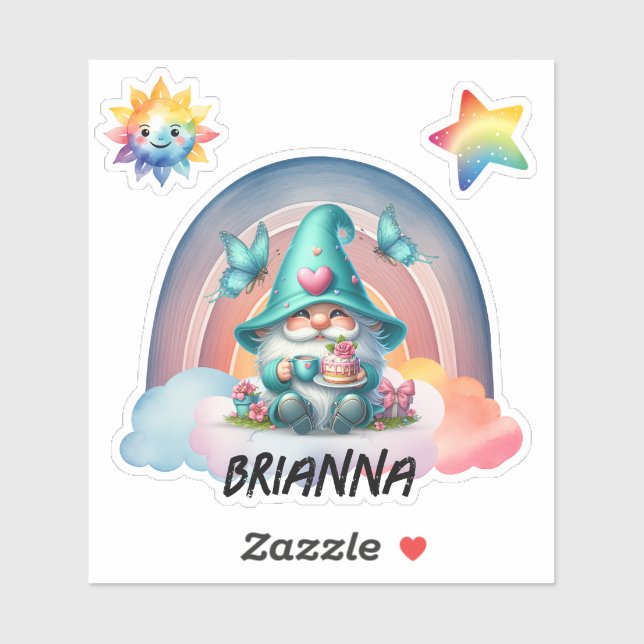 Rainbow Gnome Dreams, Customizable Cloud Sticker (Sheet)