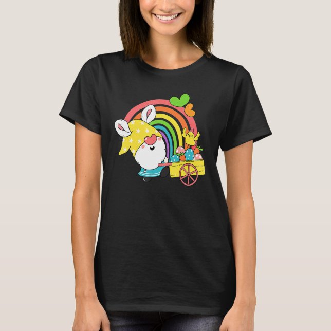 Rainbow Gnome Easter Bunny Ears Eggs Hunting Wheel T-Shirt (Front)
