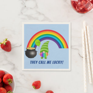 Rainbow Gnome Pot of Gold St Patricks Cocktail Napkin