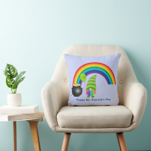 Rainbow Gnome Pot of Gold St Patricks Day Cushion