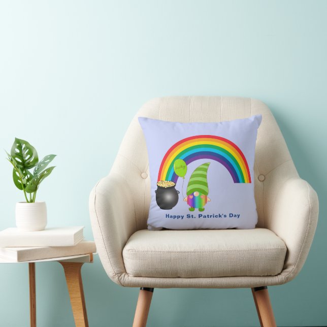Rainbow Gnome Pot of Gold St Patricks Day Cushion (Chair)