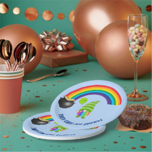 Rainbow Gnome Pot of Gold St Patricks Day Paper Plate