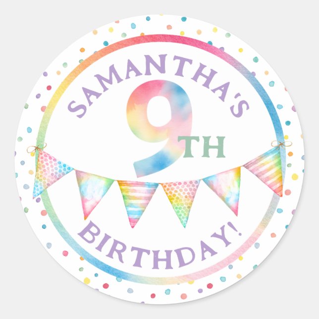 Rainbow Goat 9th Birthday Party Favour Sticker (Front)