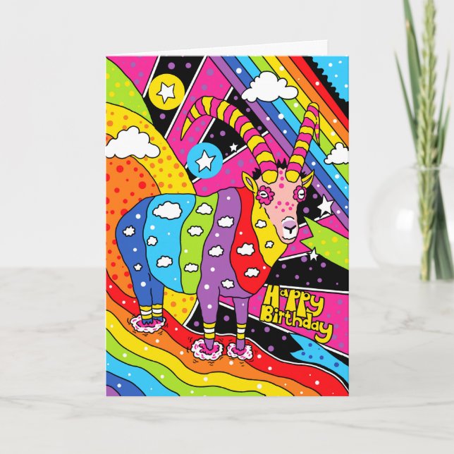 Rainbow Goat Birthday Card (Front)