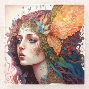 Rainbow Goddess Fantasy Art Glass Coaster