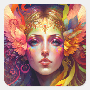Rainbow Goddess Fantasy Art Square Sticker