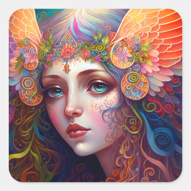 Rainbow Goddess Fantasy Art Square Sticker (Front)