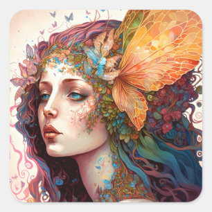 Rainbow Goddess Fantasy Art Square Sticker