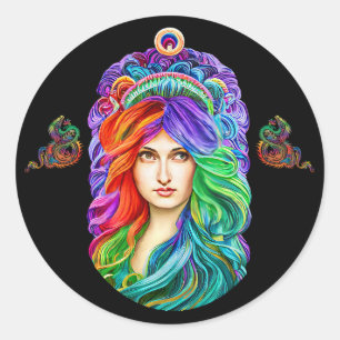 Rainbow Goddess Queen Fantasy art Classic Round Sticker