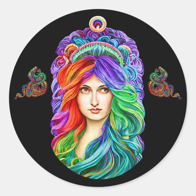 Rainbow Goddess Queen Fantasy art  Classic Round Sticker (Front)