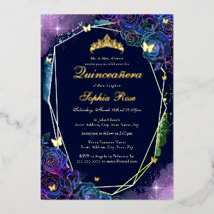 Rainbow Gold Butterfly Floral Quinceanera