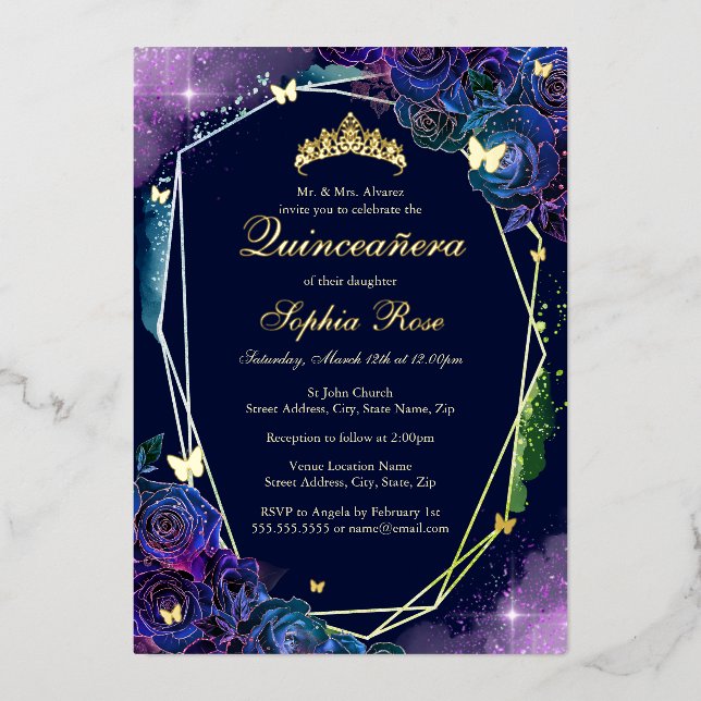 Rainbow Gold Butterfly Floral Quinceanera (Front)