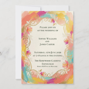 Rainbow Gold Filigree Scottish Wedding Invitation