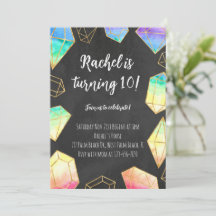 Rainbow & Gold Gemstones Modern Girls Birthday