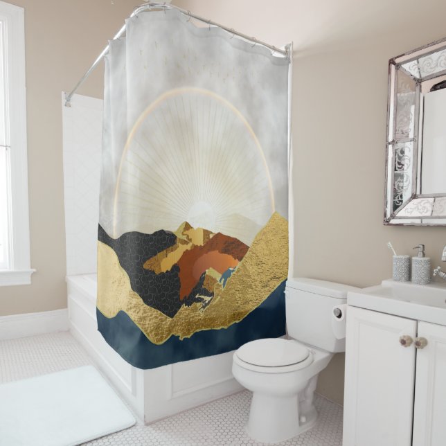 Rainbow Gold Metallic Mountain Bright Sun Landscap Shower Curtain (In Situ)
