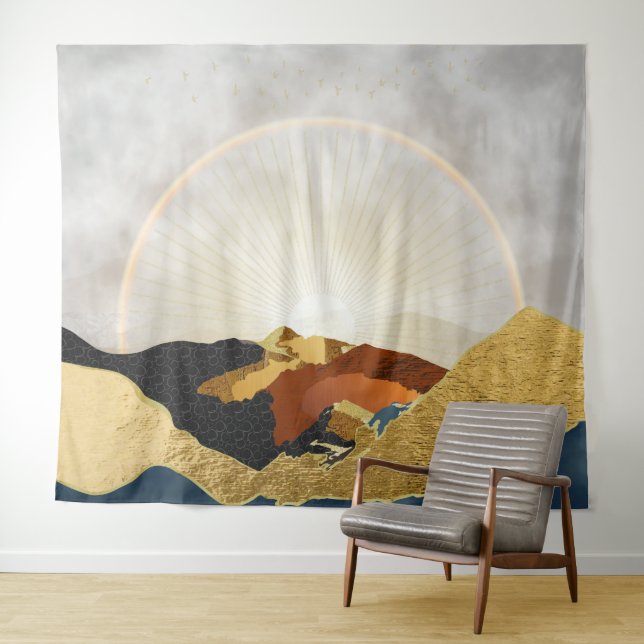 Rainbow Gold Metallic Mountain Bright Sun Landscap Tapestry (In Situ (Horizontal))
