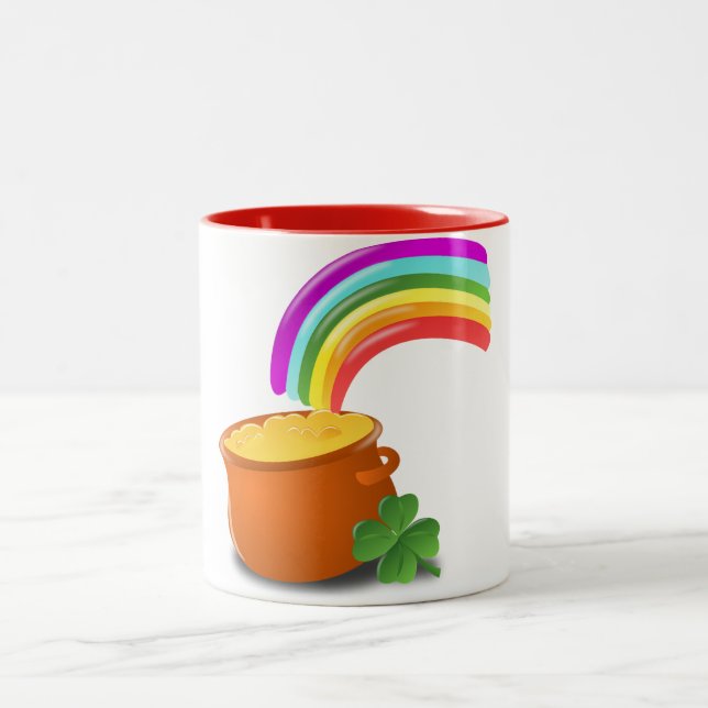 Rainbow Gold Pot Lucky Irish Sky Ireland Colourful Two-Tone Coffee Mug (Center)
