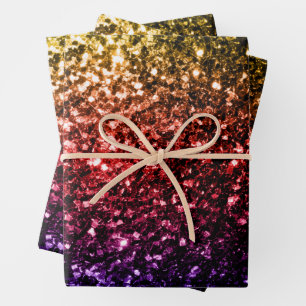 Rainbow gold red purple faux glitter sparkles wrapping paper sheet