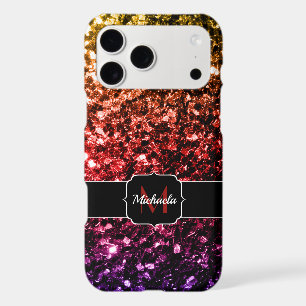 Rainbow gold red purple faux sparkles Monogram