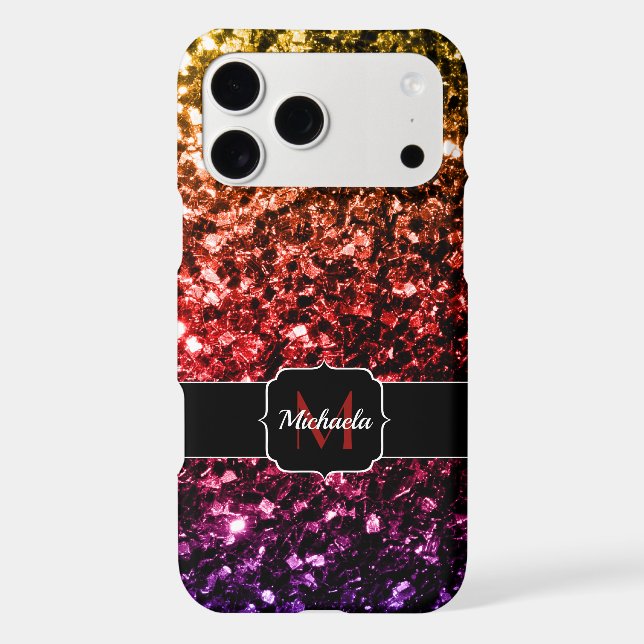 Rainbow gold red purple faux sparkles Monogram (Back)