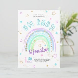 Rainbow Gold Stars Birthday Invitation