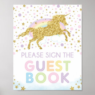 Rainbow Gold Unicorn Guest Book Birthday Sign