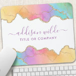 Rainbow Gold Watercolor Agate Salon Business Mouse Mat<br><div class="desc">Rainbow And Gold Watercolor Agate Business Mouse Pad. This design features colourful rainbow agate in a contemporary artsy style accented with gold glitter edges. This bright girly design is perfect for any professional business woman looking for a fun artistic corporate idenity. Perfect for an event planner, makeup artist, hair stylist,...</div>