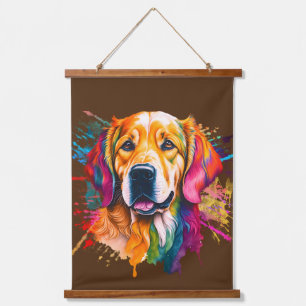 Rainbow Golden Retriever Watercolor Hanging Tapestry
