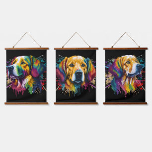 Rainbow Golden Retriever Watercolor Hanging Tapestry