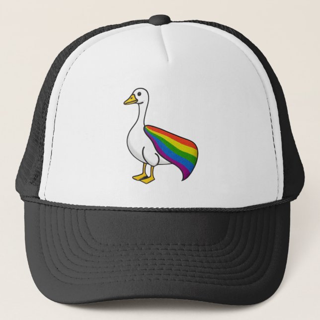 Rainbow Goose LGBTQ Pride Gay Transgender LGBTQ+ Trucker Hat (Front)