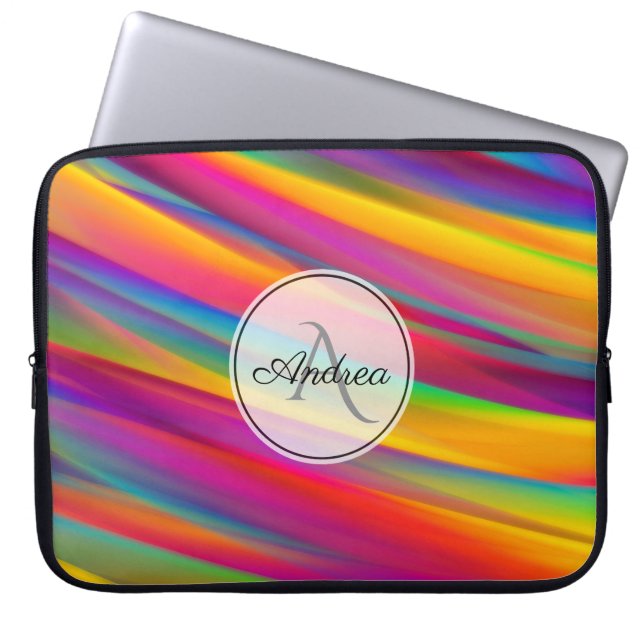 Rainbow Gradient Abstract Monogram Laptop Sleeve (Front)