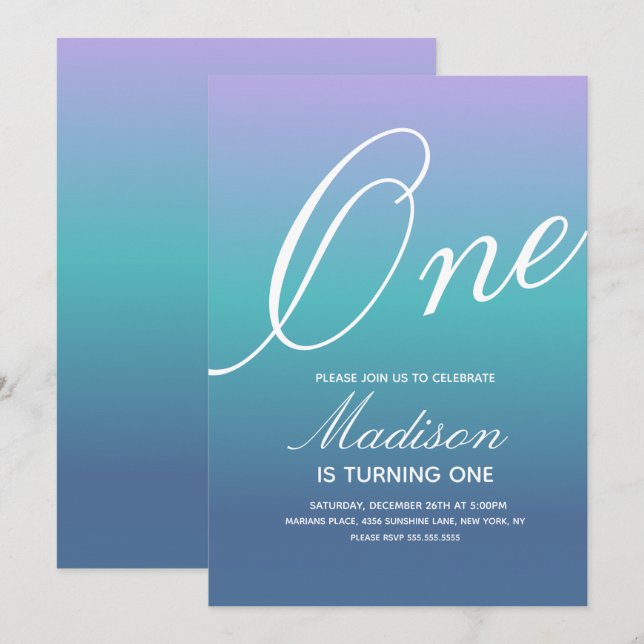 Rainbow Gradient Any Age Colourful Invitation (Front/Back)