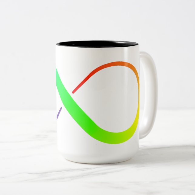 Rainbow Gradient Autistic Pride Infinity Symbol Two-Tone Coffee Mug (Front Right)