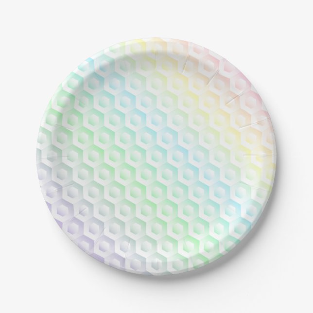 Rainbow gradient colourful watercolor background paper plate (Front)