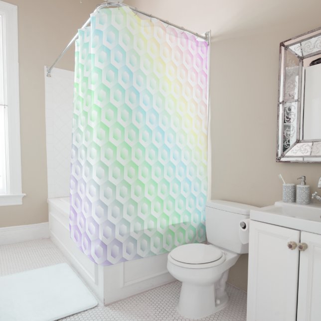 Rainbow gradient colourful watercolor background shower curtain (In Situ)