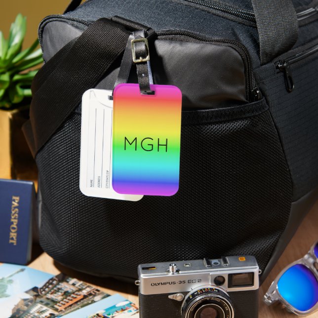 Rainbow Gradient custom monogram Luggage Tag (Front & Back)
