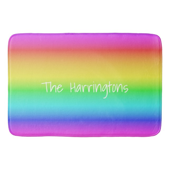 Rainbow Gradient custom name bath mats (Front)