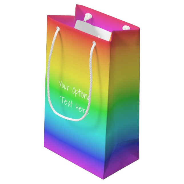 Rainbow Gradient custom text gift bags (Back Angled)