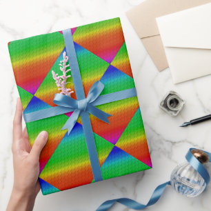 Rainbow Gradient Floral Diagonal Tile Pattern Wrapping Paper