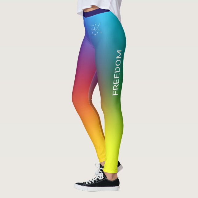Rainbow Gradient, Freedom, Monogram Personalised Leggings (Left)