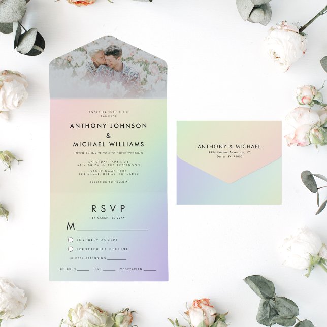 Rainbow Gradient Gay Pride LGBTQ Colourful Wedding All In One Invitation (Creator Uploaded)