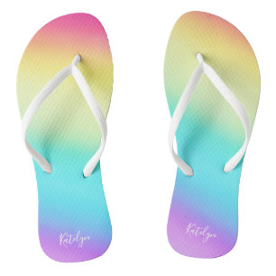 Rainbow Gradient Gay Pride Parade Chic Monogram Flip Flops