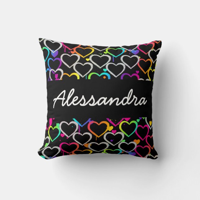 Rainbow Gradient Hearts Pillow Glitter Girls Teens (Front)