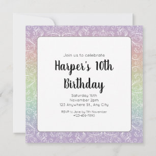 Rainbow Gradient Lace Pattern Birthday Invitation