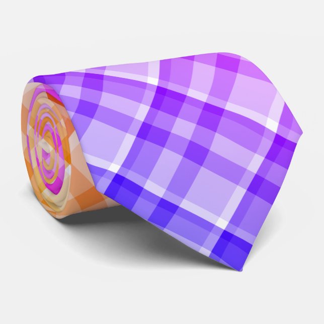 Rainbow Gradient Ombre Plaid Tartan Pattern  Tie (Rolled)