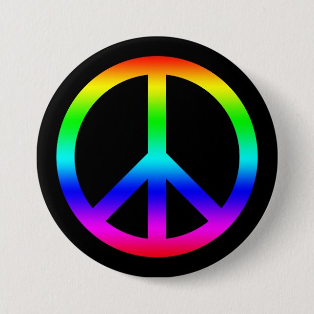 Rainbow Gradient Peace Symbol Sign On Black 7.5 Cm Round Badge (Front)